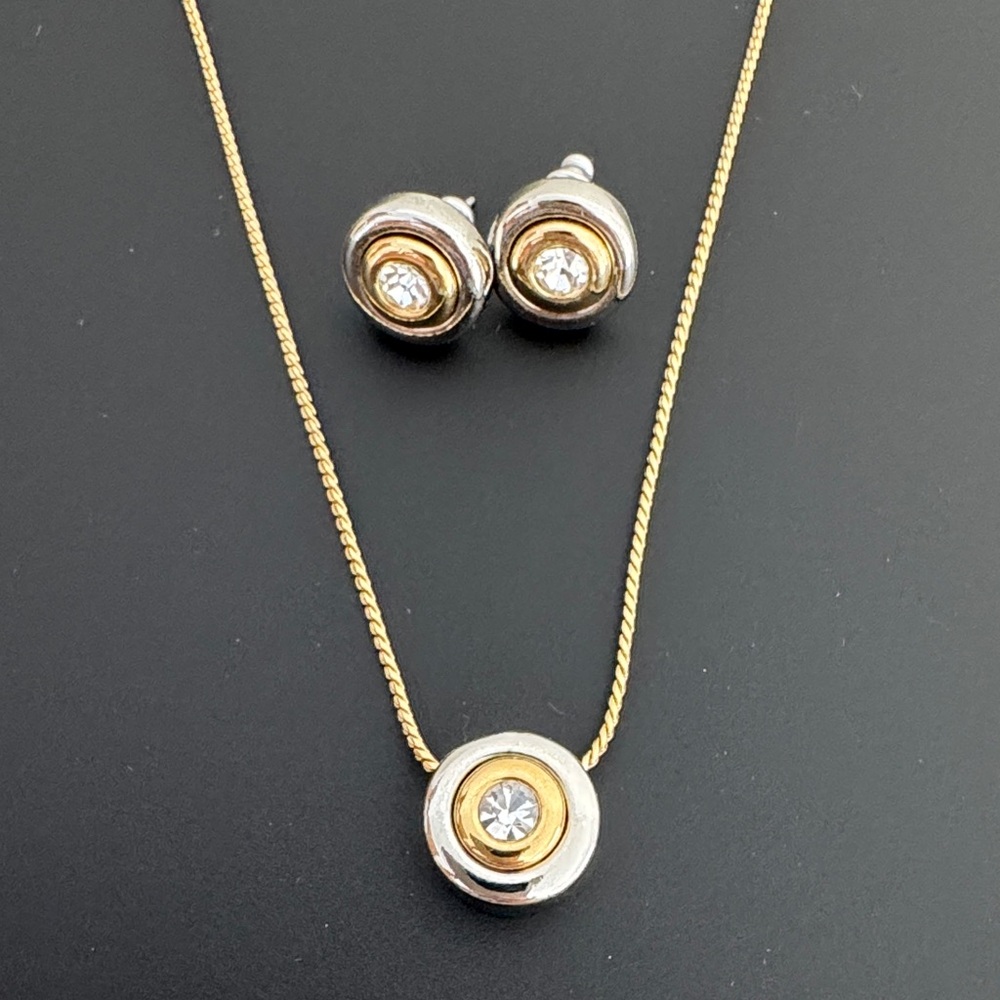 Two-tone, silver‎ and gold necklace and earrings set